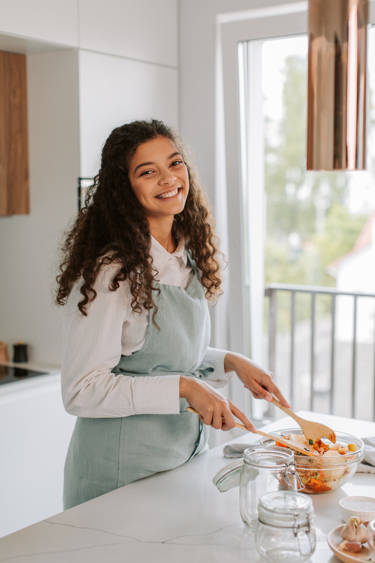 Woman Making Homemade Kimchi